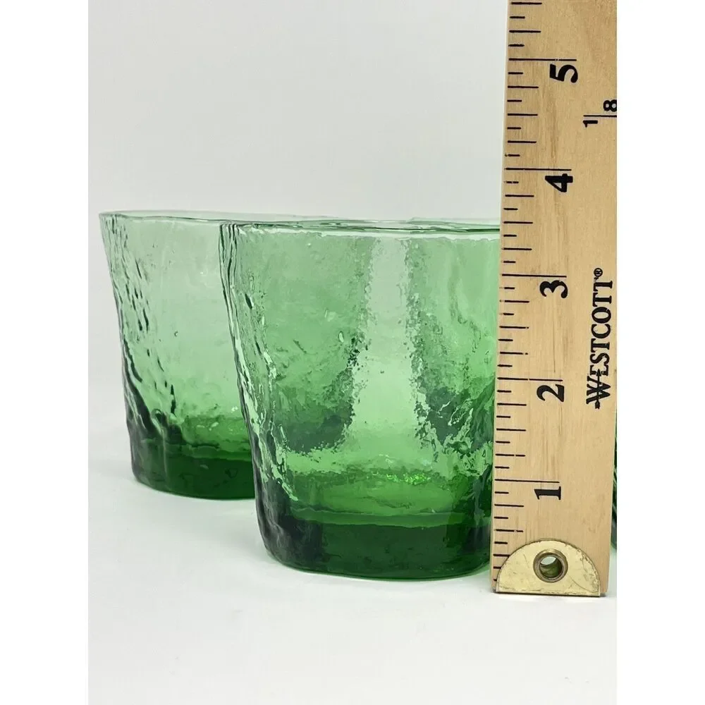Vintage Morgantown Crinkle Green Double Old Fashioned Glasses MCM 3.5” Set Of 4
